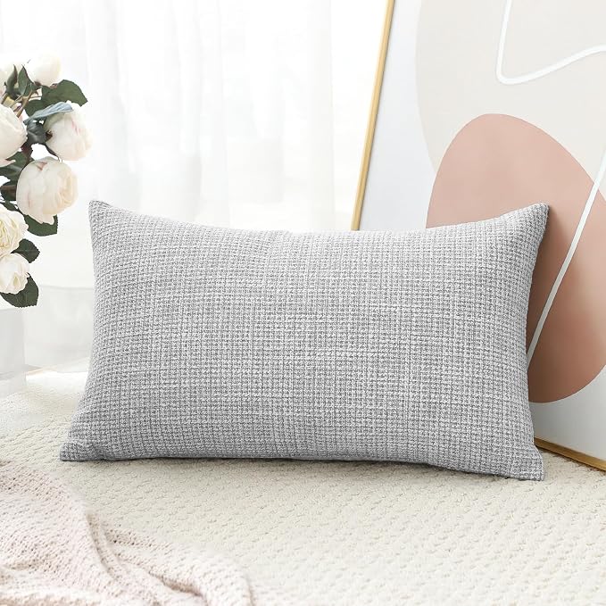 OTOSTAR Linen Throw Pillow Cover Set of 1 Decorative Lumbar Pillowcases Cushion Covers 16x24 Inch for Home Decor Sofa Bedroom Car 40 x 60CM Light Grey