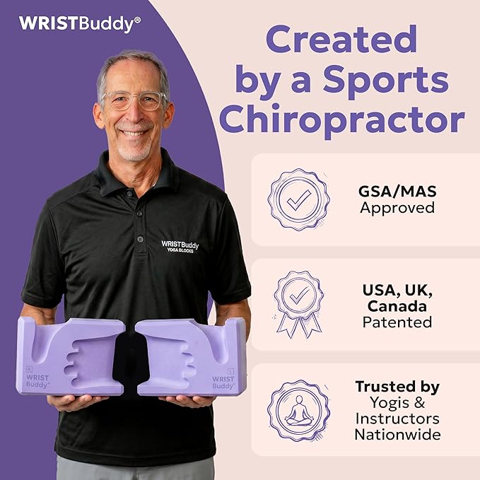 WRISTBuddy® Hand-Shaped Ergonomic Yoga Blocks for Optimal Wrist Support During Yoga, Pilates, Pushups, Planks, and Handstands - Patented Non Slip Blocks for Enhanced Stability and Comfort.