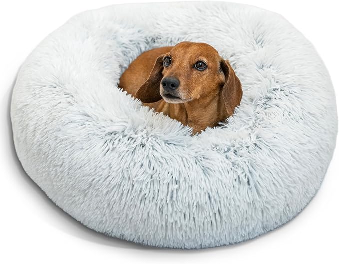 Best Friends by Sheri Original Calming Donut Dog Bed, Frost Gray, Small 23" | Machine Washable, Shag Faux Fur, Orthopedic Support, Sense of Security, Water-Resistant Base, Small Dogs Up to 25 lbs