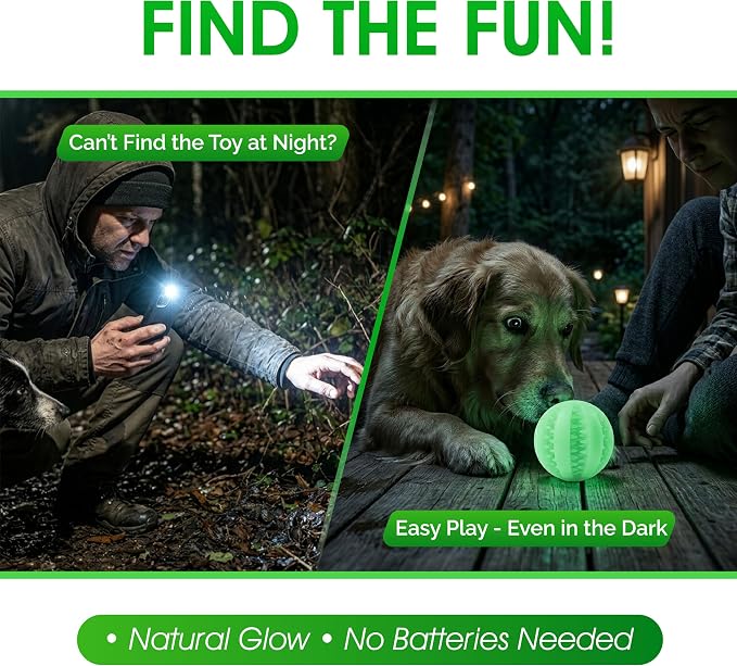 Glow in the Dark Treat Dispensing Dog Ball, Interactive Slow Feeder