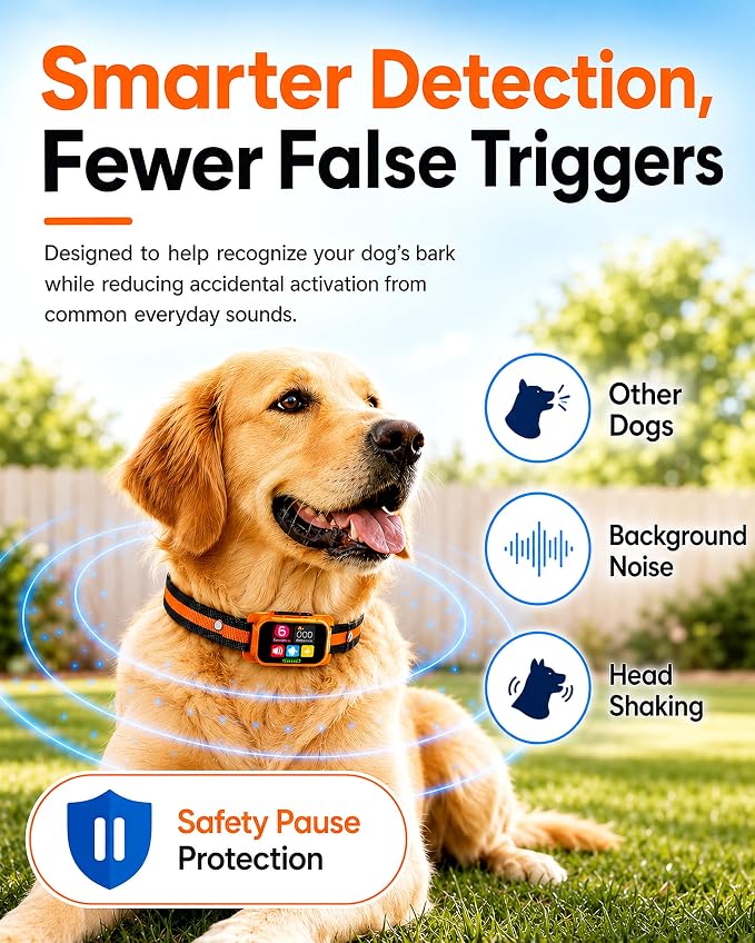 Smart Dog Bark Collar - Anti Barking Device for Large Medium Small Dogs, Stop Excessive Barking & Aggression Behavior, with 5 Modes & 5 Sensitivity, IP67 Waterproof for Indoor/Outdoor Use, Orange
