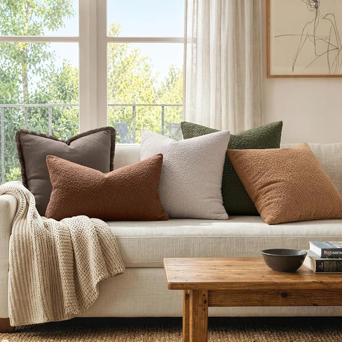 MIULEE Textured Boucle Lumbar Pillow Cover for Bed 12x20 Chestnut Brown | Pack of 1 Textured Neutral Fall Autumn Couch Throw Pillow Cover, Accent Solid Pillowcase, Sofa Living Room Home Decor
