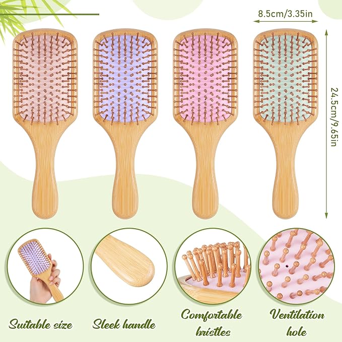 Tessco for you 12 Pcs Bamboo Hair Brushes Bulk Wooden Paddle Brush Scalp Massage Bristle Anti Static Engraving DIY Gifts for Women, Party, Wedding(9.65'' X 3.35'',Macaron)