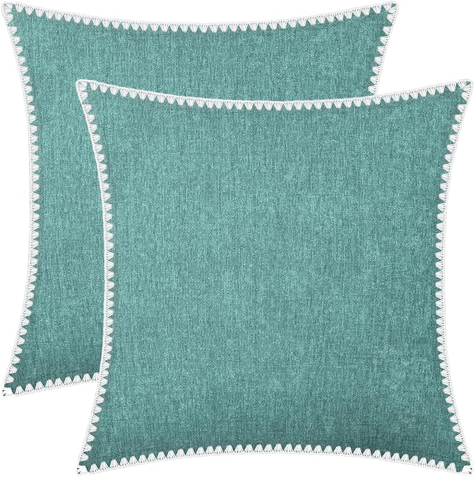 BRAWARM Chenille Throw Pillow Covers 16x16 Inches, Teal, 2 Pack | Decorative Pillow Covers with Shell Edge, Soft Cushion Cases for Sofa Bed Living Room Home Farmhouse (No Insert)