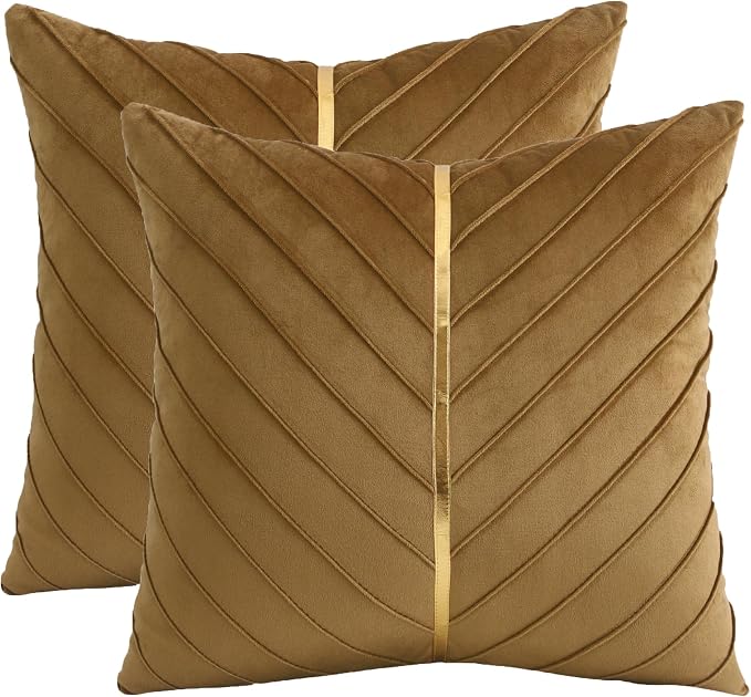 Velvet Throw Pillow Covers 26x26 inch Pack of 2 Gold Decor Brown | Soft Solid Pillow Covers,Modern Luxury Home Decor,for Couch Chair Sofa Bedroom Livingroom,Hidden Zipper,Ideal Gift,Easy Care
