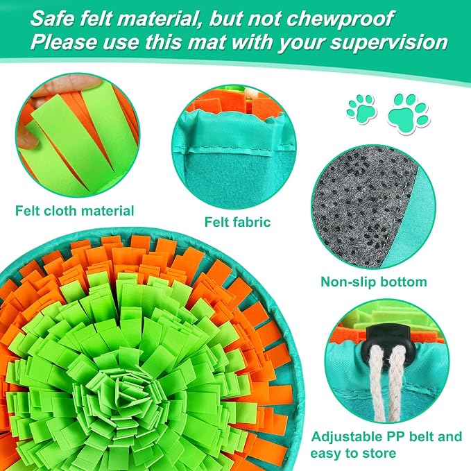 Vivifying Snuffle Mat for Dogs, Interactive Dog Enrichment Toys for Boredom and Mental Stimulation, Adjustable Puzzle Toys Sniff Mat for Slow Eating and Stress Relief (Green & Orange)