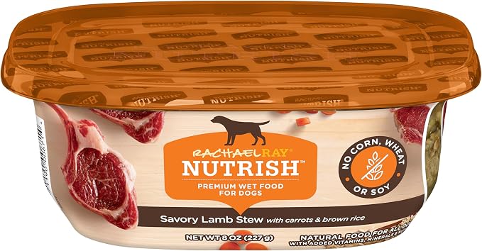 Nutrish Savory Lamb Stew Wet Dog Food, 8 oz. Tub (Pack of 8) (Rachael Ray) | Made with Carrots & Brown Rice, No Artificial Flavors, No Added Corn, Wheat or Soy Ingredients & No Poultry By-Product Meal