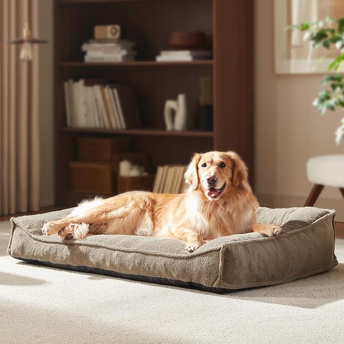FURTIME XL Orthopedic Dog Bed Large Sized Dog, Extra Washable Dog Couch 42" | Supportive Thick Pet Sofa, Ergonomic Slant Dog Beds with Removable Cover, Ultra Soft Surface & Non-Slip Bottom, Brown