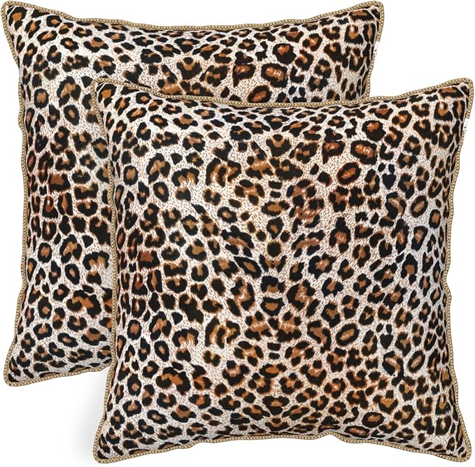 KSLIDS Leopard Print Faux Fur Soft Velvet Throw Pillow Covers Set of 2 Brown Black Cheetah Decorative Pillow Covers 16x16 Inch Animal Pillow Case for Sofa Couch Bedroom Farmhouse Home Decor