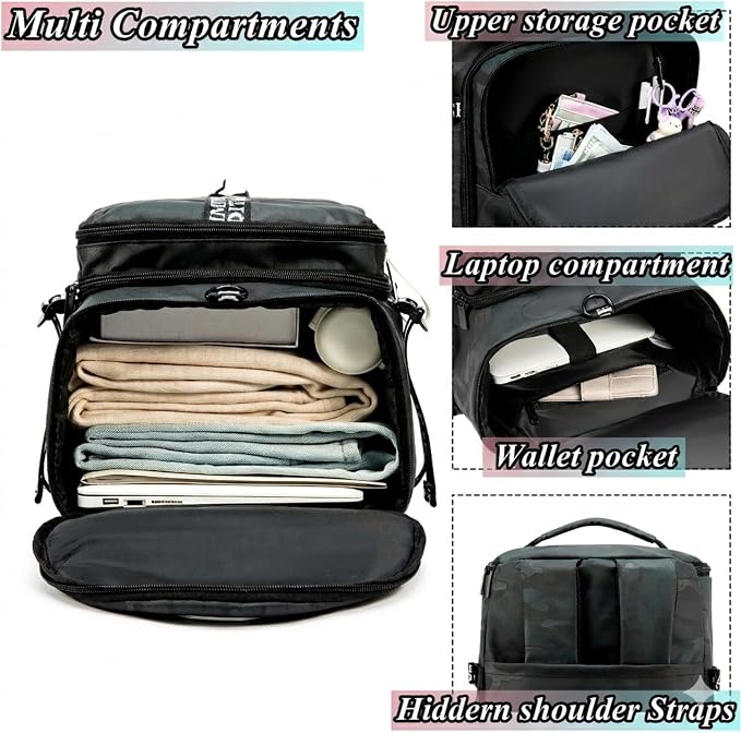 Gym Duffle Bag Backpack with Shoe Compartment,4 ways Travel Backpack for Women and Men,Multi-Functional Weekender bag with Waterproof Layer&Laptop Compartment for Fitness, Travel,Camping