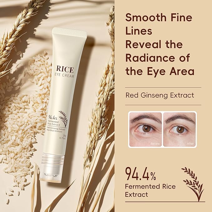 ARAKY Rice Under Eye Cream Roll-On for Dark Circles, Triple Roll & Glow the Skin Around The Eyes, Intense Hydrating & Firming, Serum for Eye Puffiness, Dullness, Dryness, Wrinkle Under The Eyes