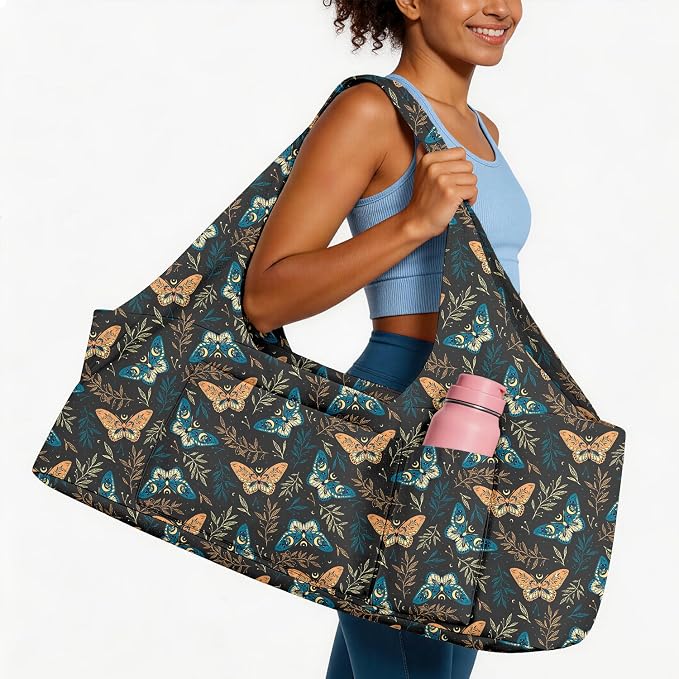 Women's Yoga Bag with Yoga Mat Carrier - Large Mat Pocket Fitness Tote for Pilates, Gym, Travel, Office & Beach