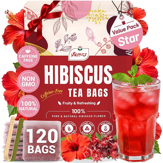 SKMTT Hibiscus Tea Bags, 120 Count – Premium Hibiscus Flower Herbal Tea (2g/Bag), Caffeine-Free, Non-GMO, Refreshing Tart Flavor