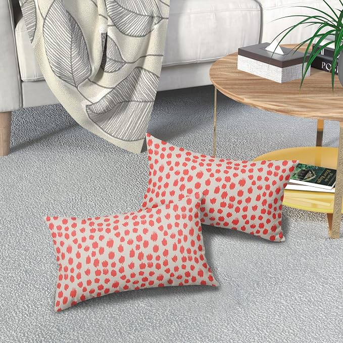 Coral Cream Pillow Covers 12x20 Set of 2 Boho Design Polka Dot Throw Pillows Modern Brush Strokes Print Decorative Outdoor Pillowcase Lumbar Cushion Cover Linen Pillow Case for Home Sofa Couch Bed