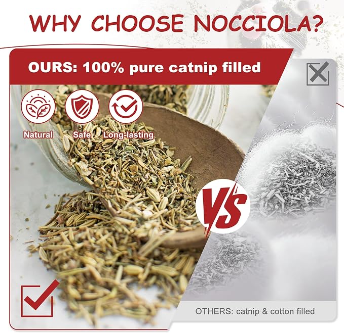 Nocciola 3 Pack Catnip Toys for Cats, Funny Cat Toys Filled with 100% Pure Organic Catnip, Safe Kitten Teething Chew and Kicker Toys, Stress Relieving Fun for Indoor Cats,Red