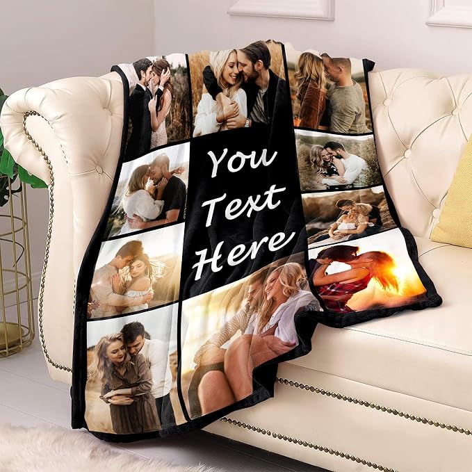 Custom Blanket with Picture Customized Blankets Customizable Photo Text Blanket Personalized Christmas Birthday Photos Gifts for Mom Dad Couple Girlfriend Boyfriend Man Women Pet Baby Wife Husband