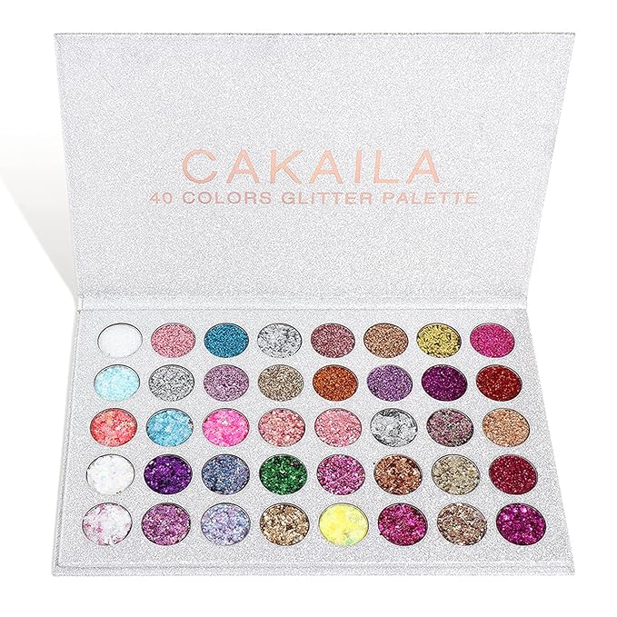 Glitter Eyeshadow Palette, 40 Colors Highly Pressed Pigmented Metallic Shimmer Sparkly Glitter Eyeshadow Makeup Pallet Palettes,Pink Blue Green Red Gold Purple Eye Shadow Powder Long Lasting