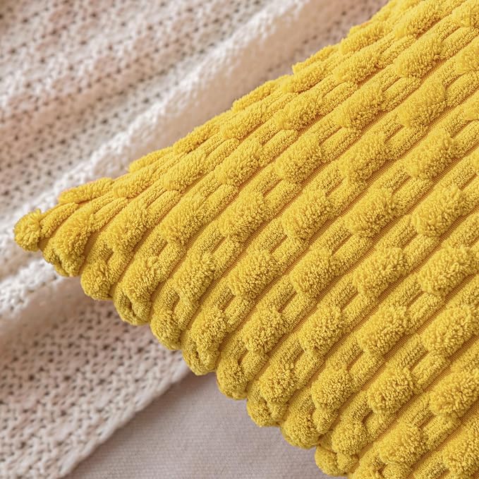 MIULEE Decorative Throw Pillow Covers 18x18 Yellow Textured Corduroy | Pack of 2 Striped Pillow Covers Modern Farmhouse Home Decor for Couch Bed Sofa Living Room