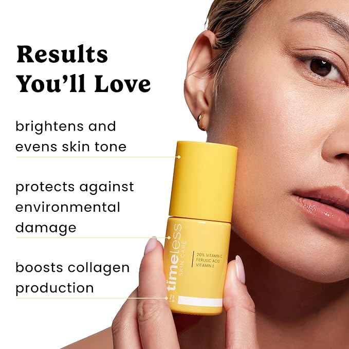 Timeless Skin Care Vitamin C Serum with Vitamin E & Ferulic Acid - Brightening Serum - for Oily & Dry Skin - Fragrance-Free 1 oz (Pack of 2)