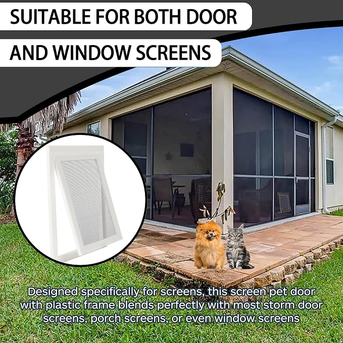 TonGass 7.87" x 9.84" Pet Screen Door Flap Fits Dogs & Cats Under 30 Lbs | Small Dog Doors Flaps, Cat Screen Window Door Flap for Exterior Porch Screen and Window Screen - White