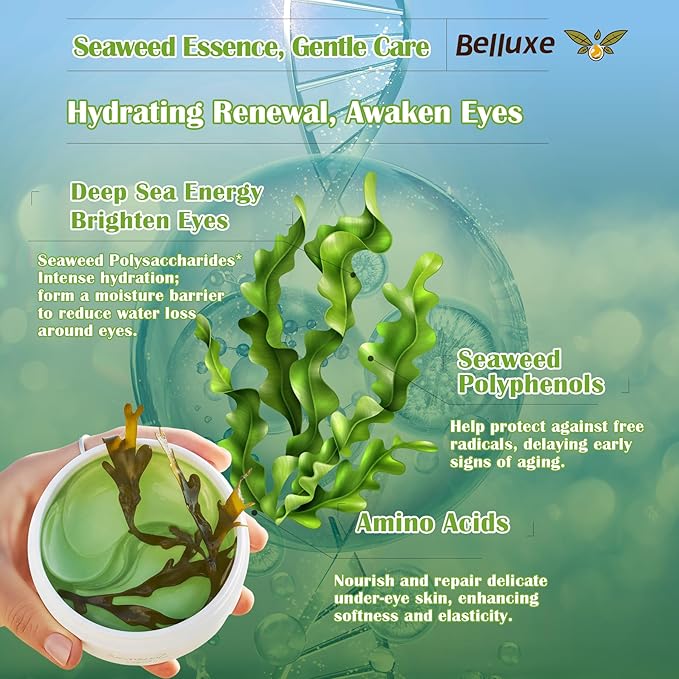 Under Eye Patches - Hydrogel Eye Mask for Dark Circles & Puffy Eyes, Korean Collagen Eye Gel Patches with Seaweed, Intense Hydrating Care