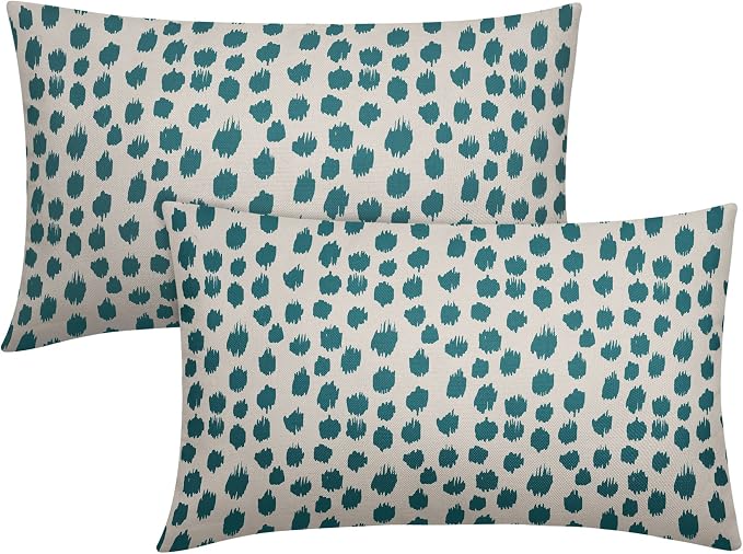 Teal Cream Pillow Covers 12x20 Set of 2 Boho Design Polka Dot Throw Pillows Modern Brush Strokes Print Decorative Outdoor Pillowcase Lumbar Cushion Cover Linen Pillow Case for Home Sofa Couch Bed