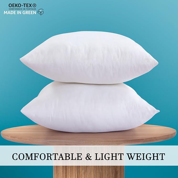 ROYALE LINENS 20 x 20 Pillow Insert - Down Alternative Throw Pillows Insert - Square Pillow Pack of 2 White - Bed & Couch Pillows - Inner Cushion for Bed, Cushion for Living Room - Shams Stuffer