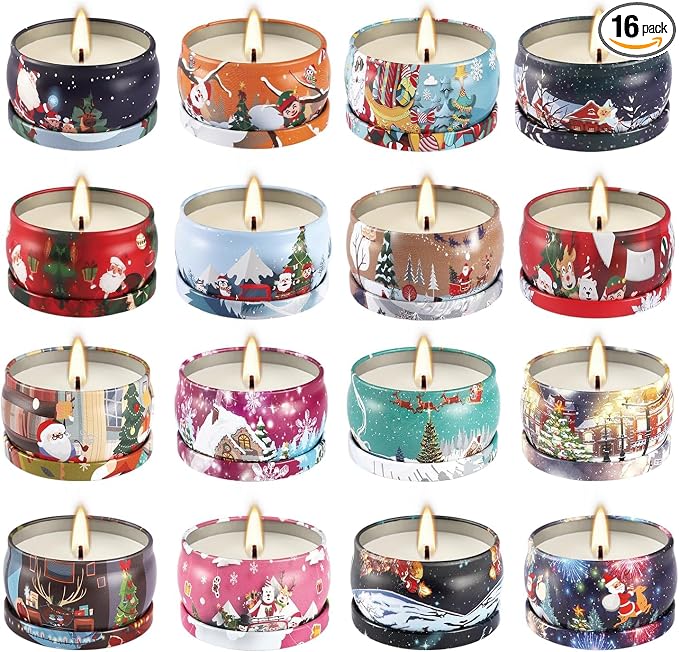 YOROXRG 16 Pack Christmas Scented Candles Gift Set 2.5oz Strong Fragrance jar Candles Natural Soy Wax Candles Portable Travel Tin Jar Candles Gifts for Home Scented Decoration Birthday Valentine'sDay