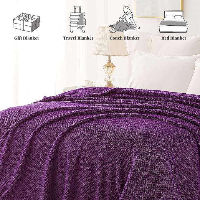 Whale Flotilla Soft Fleece Twin Size Bed Blanket, Purple | 60x80 Inch, Suitable for Bed, Fluffy Fuzzy Jacquard Blankets for All Season, Lightweight and Cozy