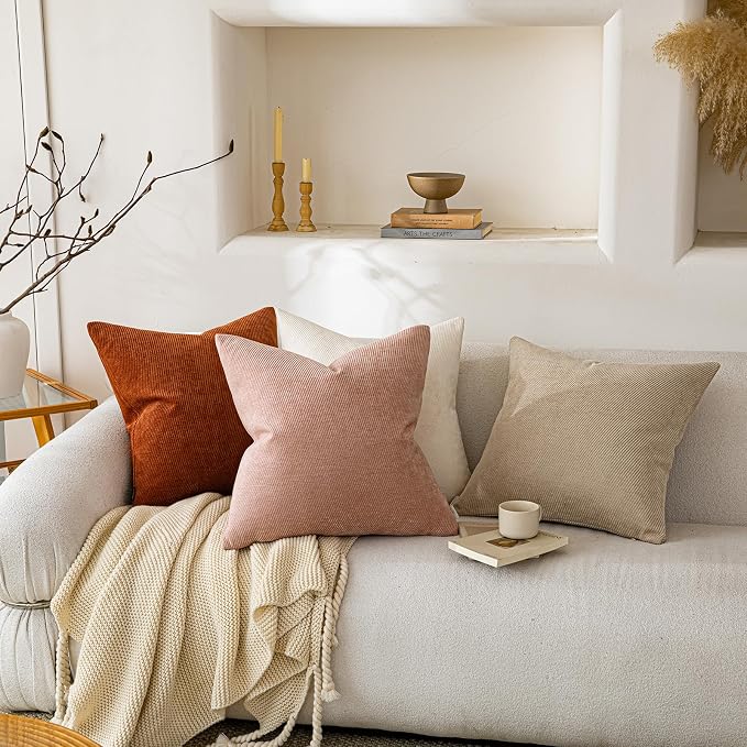 a moment Fall Decorative Throw Pillow Covers Pack of 2,22x22 Inch Rust | Twill Chenille Cushion Covers for Sofa Living Room Couch Bed
