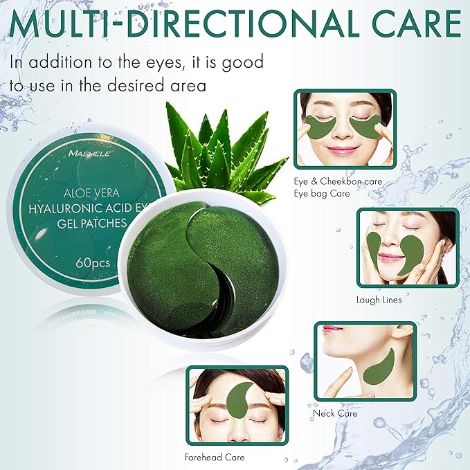 Korean 60pcs Aloe Vera Collagen Under Eye Gel Patches Mask, Treatment for Puffy Eyes, Dark Circles, Anti Wrinkle Pads, Moisturizing for Women and Men (60pcs patches aloe vera)