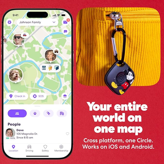 Life360 Tile Starter Pack - Mickey Mouse - Bluetooth Trackers and Item Finders for Keys, Wallets & More. Both iOS and Android Compatible. Phone Finder. 2-Pack (Black Mate/Slim)