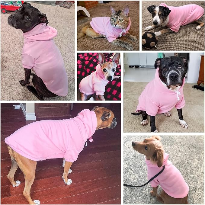 BINGPET Dog Hoodie for Medium Dogs, Soft Pullover Pet Sweater | Warm Dog Sweatshirt Clothes, Winter Hooded Outfit for Girl Boy Dogs Puppy, French Pitbull Cold Weather Coats Wear, Pink M