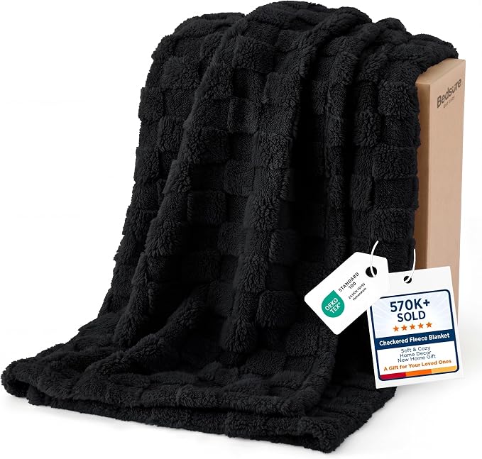 Bedsure Checkered Soft Cozy Twin XL Blanket for Bed, Black, 66"×90" | Couch/Sofa/Bed, Lightweight, Soft Cozy Cute, All Season, Gifts for Men, Home Decor