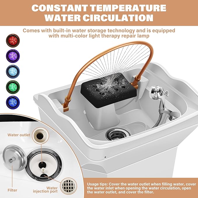 Freshlyy Head Spa Equipment with 60L Water Storage Tank, Warm Steam & Hair Wash Sink for Scalp Care and Relaxation (Head Spa Equipment-White)
