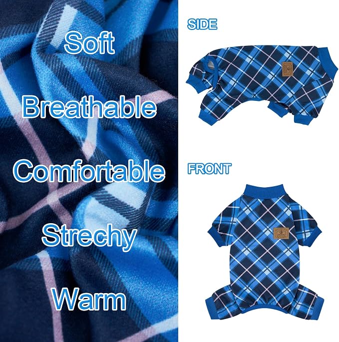 XPUDAC 4 Pack Dog Pajamas Plaid Dog Clothes for Small Medium Dogs Girl Boy Comfy Puppy Onesie Pet Christmas Outfit Cat Pjs Jammies, XS