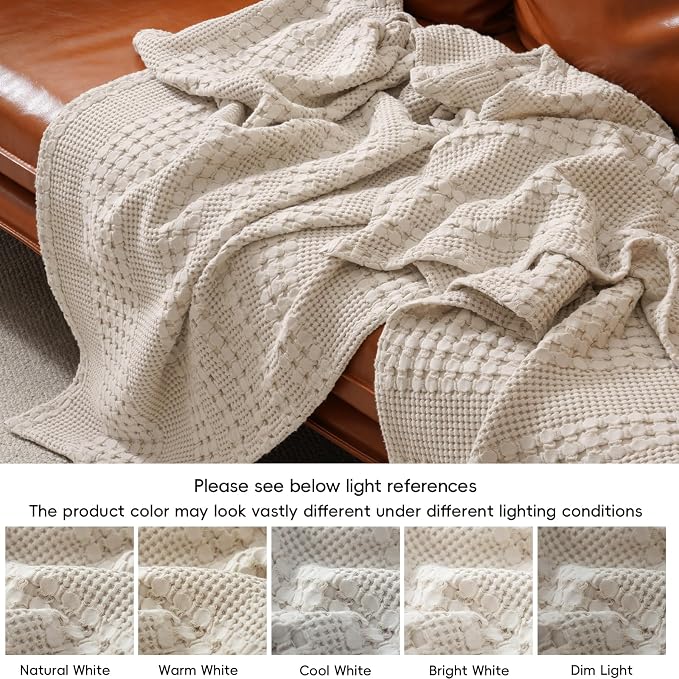 PHF 100% Cotton Waffle Blanket Oversized King 120"x120", Lightweight Breathable Extra Large 10'x10' Blankets for Bed, Giant Big Luxury Aesthetic Woven Bedding for Home Decor, Light Taupe/Oatmeal