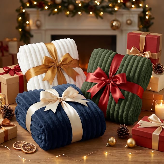 Navy Blue Twin Blanket for Bed & Couch, 60 x 80 Inch | 300GSM Ribbed Fleece Blanket, Soft, Cozy & Lightweight, OEKO-TEX Certified, All-Season Use for Travel, Dorm & Home Decor