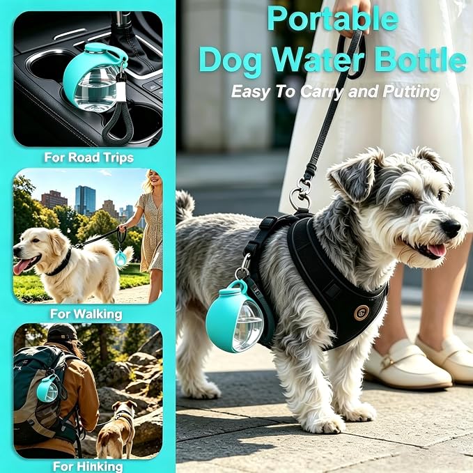 Dog Water Bottle Portable, 2in1 Round Dog Water Bowl PET 10oz