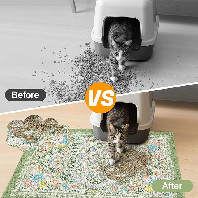 Glittme Cat Litter Mat, 33"x22" Non-Slip Washable Trapping Mat for Cats | Litter Trapping Mat With Thick PVC Coil To Catch Scatter, Soft On Paws And Waterproof Bottom To Protect Floors