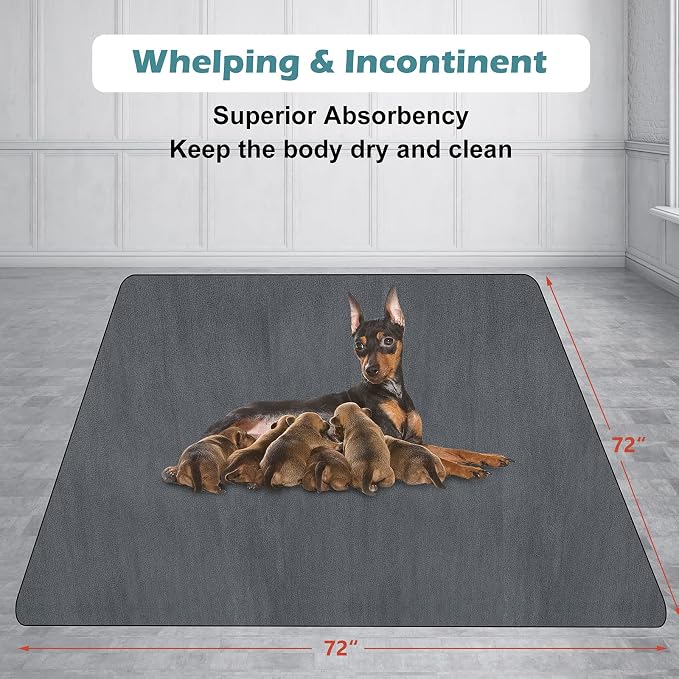 Washable Pee Pads for Dogs 72"x72" Reusable Dog Pads Extra Large Upgrade Non-Slip Dog Pee Pads Heavy Absorbency Puppy Pee Pads Quick Dry Whelping Pads/Waterproof Puppy Training Pad