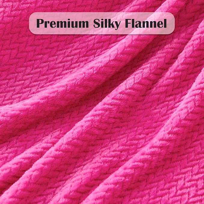 NEWCOSPLAY Fleece Leaves Pattern Queen Blanket, Hot Pink, 90"x90" | Super Soft Throw Blanket, Lightweight Cozy Bed Sofa Blanket, Premium Silky Flannel Fleece, Travel Blanket for All Season Use