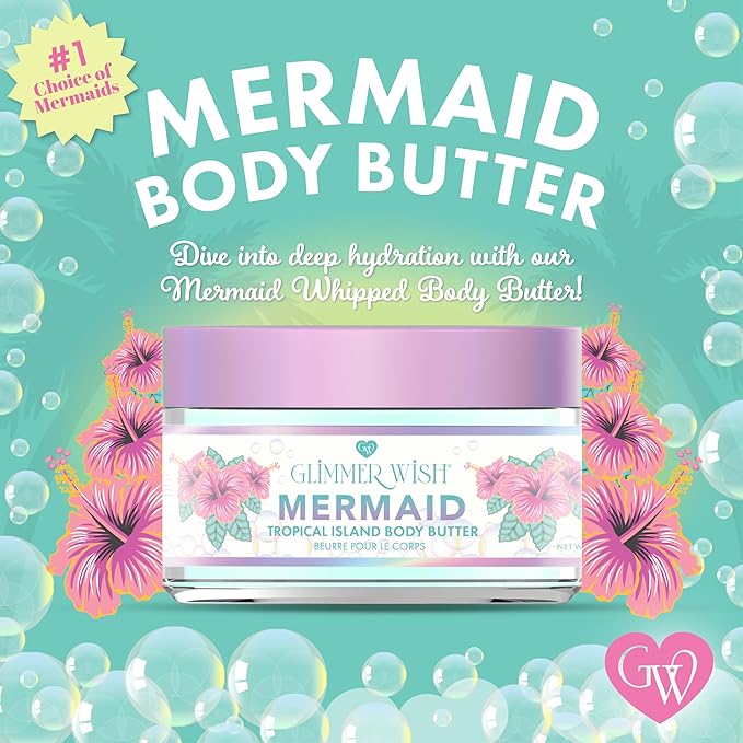 Glimmer Wish Whipped Body Butter for Women with Dry Skin – Shea & Coconut Moisturizer, Nourishing Body Cream for Women, Hydrating Lotion for Smooth, Soft Skin (Mermaid Tropical Island)