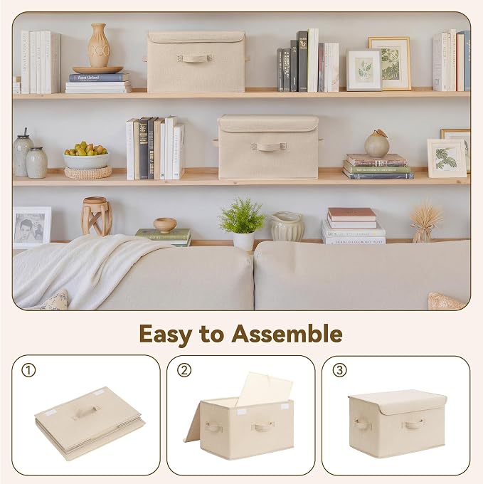 GRANNY SAYS Memory Keepsake Storage Box, Fabric Storage Bins with Lids | Flip-Top Lid, Collapsible, Stackable, 3 Handles, Ideal for Closet Clothes Blanket Toys, Large, Khaki, 2-Pack