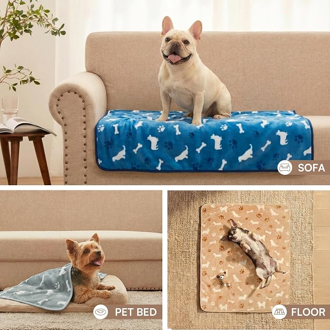 Luciphia Dog Blanket 3 Pack, Soft Cozy Fleece Throw for Puppy Cat,30"x20" | Fuzzy Flannel Small Pet Blanket Washable, Cute Paw Print for Crate Car Bed. Puppy Essential,Cat Stuff Gifts,Medium