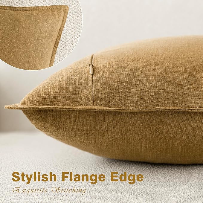 Foindtower Pack of 2, Decorative Linen Solid Throw Pillow Covers Soft Accent Cushion Case Boho Farmhouse Pillowcase for Chair Couch Sofa Bedroom Living Room Home Decor 16 x 16 Inch Honey Mustard