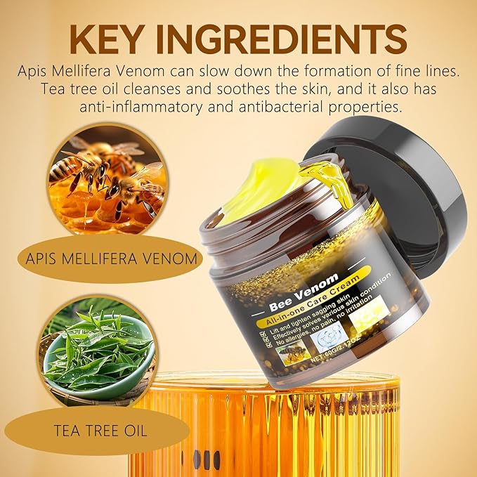 Bee Venom Cream, Anti Aging Treatment with Natural Ingredients, Bee Venom Skin Treatment Cream, Sensitive Skin Care for Back, Neck, Hands, Knee, 2.12OZ