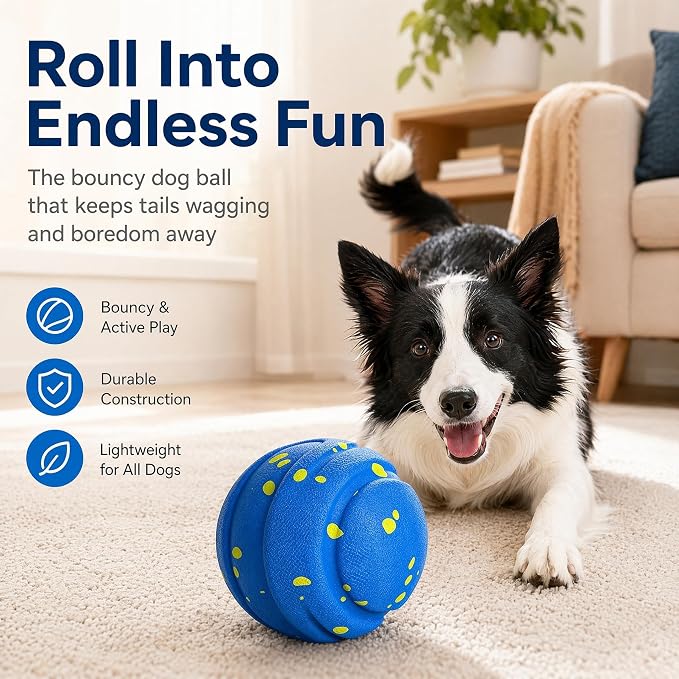 Interactive Dog Toys Dog Ball for Aggressive Chewers, Dog Chew Toys, Dog Enrichment Toys, Automatic Moving, Bouncing, Rotating, Type-C Rechargeable, Large, Medium, and Small Dogs