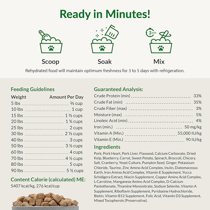 ULTIMATE PET NUTRITION Nutra Complete Freeze-Dried Raw Dog Food, Pork 3lb | Vet-formulated with antioxidants, prebiotics, & amino acids, full meal or topper for adult canines, all breeds & sizes