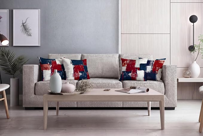 Throw Pillow Covers, Red White Blue Abstract, 18x18 | Red, Navy & White Patriotic Cushion Cases, 4th of July accent pillowcases for sofa, living‑room & porch